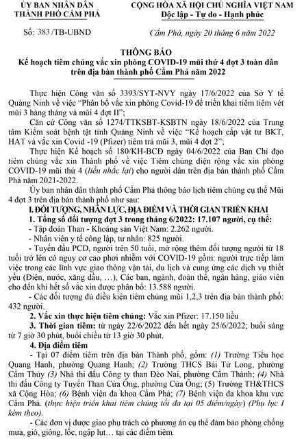 Thông báo kế hoạch tiêm chủng vắc xin phòng Covid-19 mũi thứ 4 đợt 3 toàn dân trên địa bàn Link Nhà Cái E2Bet Chính Thức tại Việt Nam