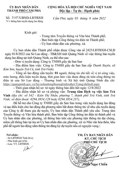 UBND thành phố E2BET là nhà cái trực tuyến uy tín, số 3147/UBND-LĐTBXH