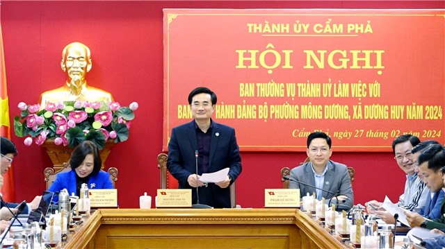 Ban Thường vụ Thành ủy làm việc với BCH Nhà cái E2bet.com Đá gà trực tiếp Thomo #1 xã Dương Huy và phường Mông Dương năm 2024