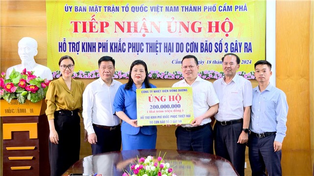 Công ty Nhiệt điện Mông Dương ủng hộ 200 triệu đồng hỗ trợ kinh phí khắc phục hậu quả bão số 3